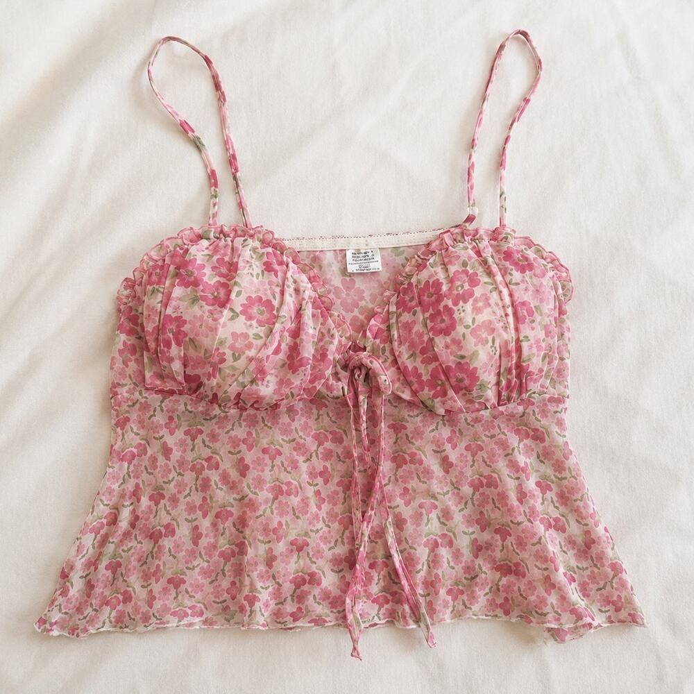 Vintage-Inspired Pink Floral Bustier Camisole Top Cottagecore Coquette Tank